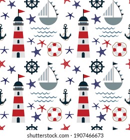 Nautical Seamless Pattern, Vector template, background for textiles, wrapping paper, Digital paper, Vector illustration