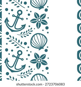 Padrão de azulejos náuticos sem emenda com motivos florais inspirados marinhos e esquema de cores oceânicas para casas costeiras conceito como motivos florais inspirados marinhos com cores oceânicas criar padrão de azulejos náuticos sem emenda para casas costeiras no Conceito de Stock de Fotos e espaço vazio no lado esquerdo, sem texto —ar 7:2 —tile