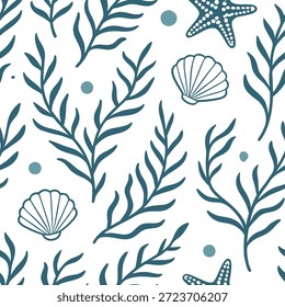 Padrão de azulejos náuticos sem emenda com motivos florais inspirados marinhos e esquema de cores oceânicas para casas costeiras conceito como motivos florais inspirados marinhos com cores oceânicas criar padrão de azulejos náuticos sem emenda para casas costeiras no Conceito de Stock de Fotos e espaço vazio no lado esquerdo, sem texto —ar 7:2 —tile