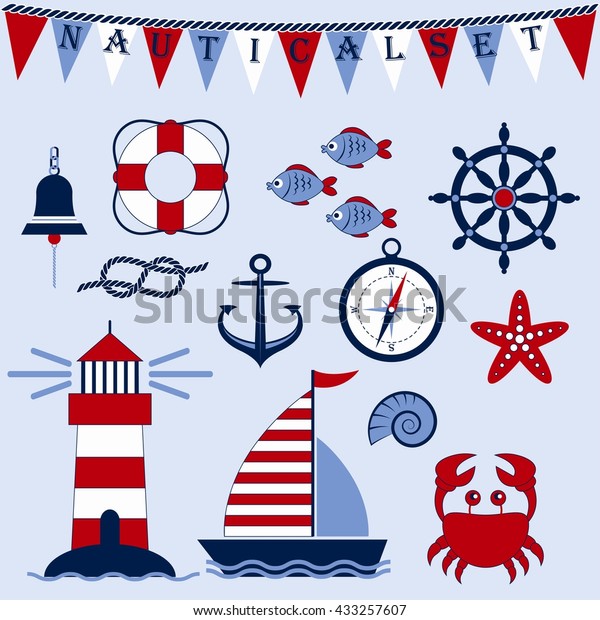 Nautical Set Marine Theme Sea Travel Stock Vector Royalty Free