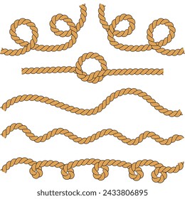  nautical set of rope or thread  in different styles vector EPS isolated on a white background