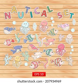 Nautical set.Scrapbook set.Sticker.