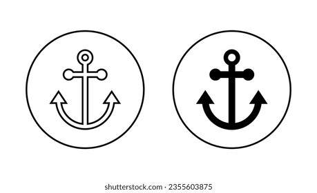Nautical ship anchor icon vector in circle line