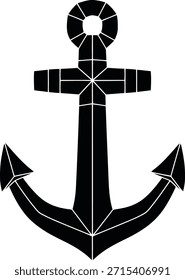 Ilustración vectorial de silueta de ancla de barco náutico para logotipos de viajes marinos y símbolos temáticos del océano marino.