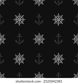 Nautical ship wheel and anchor seamless pattern collection in various colors in grid