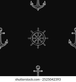 Nautical ship wheel and anchor seamless pattern collection in various colors in grid