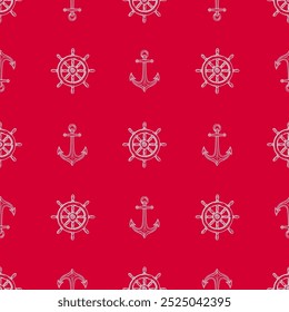 Nautical ship wheel and anchor seamless pattern collection in various colors in grid