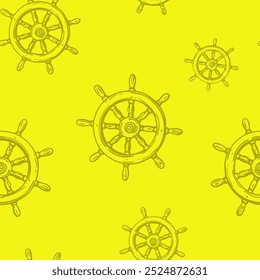 Nautical ship wheel seamless pattern collection in various colors in grid