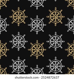 Nautical ship wheel seamless pattern collection in various colors in grid