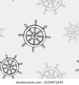 Nautical ship wheel seamless pattern collection in various colors in grid
