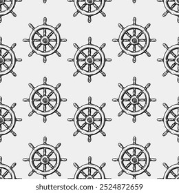 Nautical ship wheel seamless pattern collection in various colors in grid