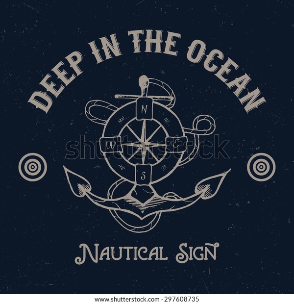 Nautical Sign Label Design Hand Drawn: Stockvektorkép (jogdíjmentes ...