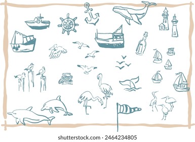 Nautical simple outline ink sketches