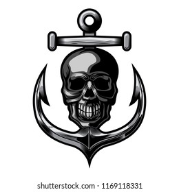 nautical skull and anchor vector illustration on white background