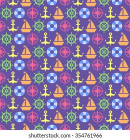 Nautical spirit, Seamless pattern with colorful elements, marine theme