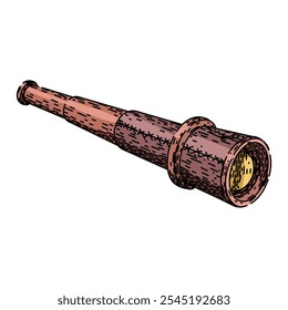 spyglass náutico desenhado à mão. latão telescópio, explorador clássico, navegação óptica náutica spyglass vetor esboço.