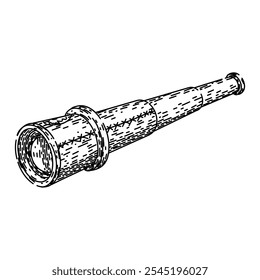 náutico spyglass mão desenhado. latão telescópio, explorador clássico, navegação óptica náutica spyglass vetor esboço. ilustração preta isolada