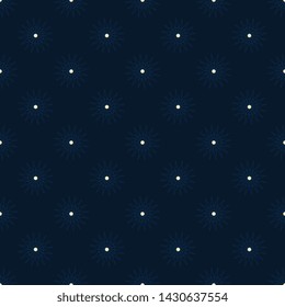 Nautical star simple geometric all over motif on a navy blue background. Small medallion decorative print block for ladies dress fabric, mens shirt, apparel textile, fashion garment, swimwear.