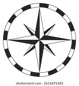 Nautical star symbol for marine navigation compass work in black and white vector