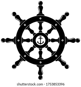 Nautical Steering wheel in Black as vector on an isolated white background.
