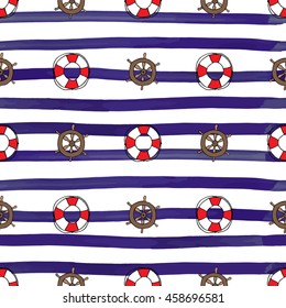 Nautical, Steering wheel, Seamless Pattern Vector Illustration