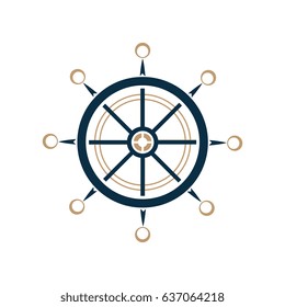 Nautical steering wheel vector icon. Ship helm.