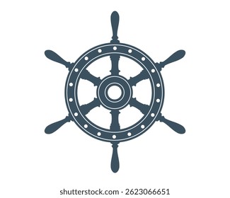 Nautical steering wheel vector illustration. Clean, minimalist design evoking adventure, guidance, and control. Ideal for themes relating to sailing or leadership.