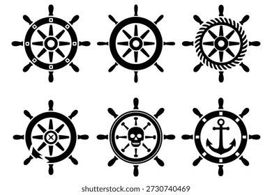 Nautische Lenkräder mit verschiedenen maritimen Symbolen