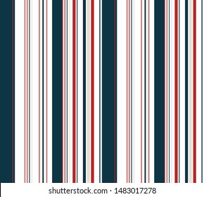 Nautical stripe pattern with navy blue, red, grey and white colors vertical parallel stripes.Vector abstract background.