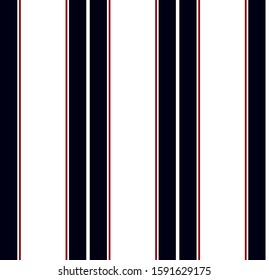 Nautical stripe seamless pattern with Navy Blue, Red and white colors vertical parallel stripes.Vector abstract background.