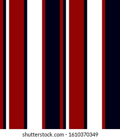 Nautical stripe seamless pattern with Navy Blue, Red and white colors vertical parallel stripes.Vector abstract background.