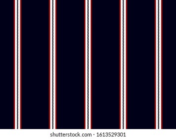Nautical stripe seamless pattern with Navy Blue, Red and White colors vertical parallel stripes.Vector abstract background.