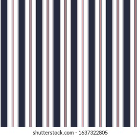 Nautical stripe seamless pattern with Navy Blue, Grey, Red and White colors vertical parallel stripes.Vector abstract background.
