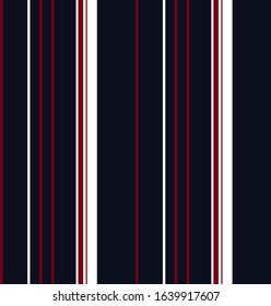Nautical stripe seamless pattern with Navy Blue, Red and White colors vertical parallel stripes.Vector abstract background.