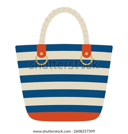 Nautical Striped Beach Bag with Rope Handles Vector Illustration Image