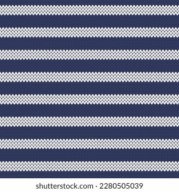 Nautical strips knitted seamless pattern for sweater or socks design. White and blue background. Vector illustration.