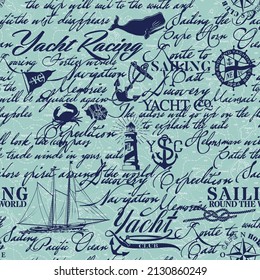 Nautical style marine sailing elements wallpaper abstract vector seamless pattern 