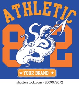 nautical style print with text and octopus navy blue background