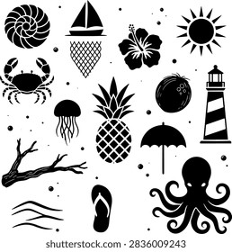 Nautical Summer Beach Elements and Ocean Wildlife Pattern