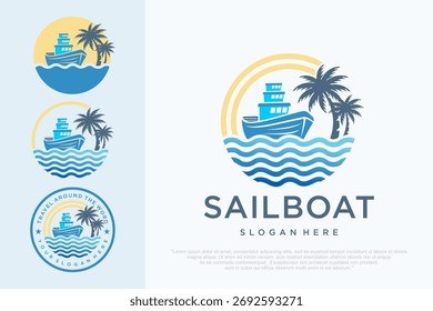 Nautisches Symbolkonzept. Ikone des Ozeandampfes . Vektorgrafik