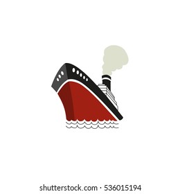 Nautical symbol concept. Ocean liner icon. Freehand drawn cartoon retro style. Design idea cruise ship tour emblem. Vector sea vessel journey advertisement label background. Marine sail logo template