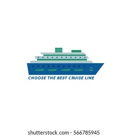 Nautical symbol concept. Ocean liner icon. Freehand drawn cartoon retro style. Maritime sea cruise ship vessel tour emblem. Vector seashore journey advertisement label background. Marine logo template