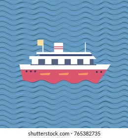 Nautical symbol concept. Ocean liner icon. Freehand drawn cartoon kids style. Maritime sea cruise ship vessel tour emblem. Vector seashore journey advertisement label background. Marine logo template