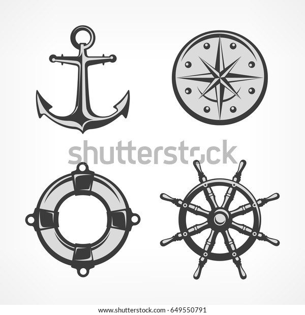 Download Nautical Symbols Anchor Steering Wheel Compass Stock ...