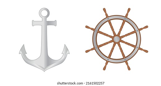 Nautical symbols set isolated on white background vector illustration