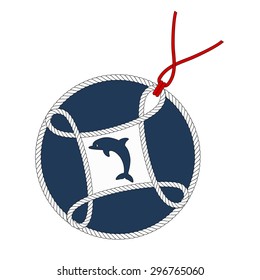 Nautical tag. Dolphin. Vector isolated
