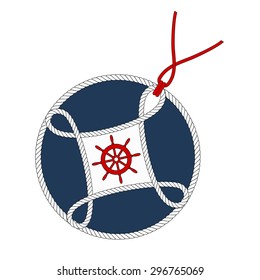 Nautical tag. Steering wheel.Vector isolated