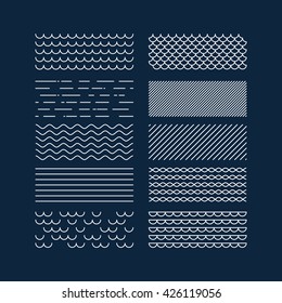 Nautical textures collection. Linear graphic. Sea theme design kit. Simple textures. Vector illustration