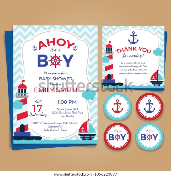 Nautical Theme Baby Shower Einladung Geburtstagsparty Stock Vektorgrafik Lizenzfrei