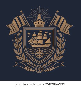 Nautical Theme Emblem badge banner flag shield